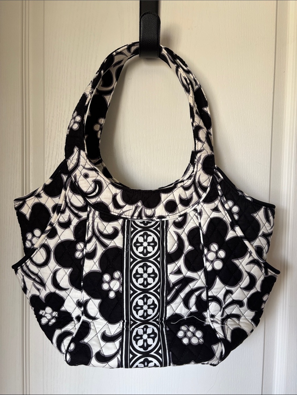 Vera Bradley Quilted Black & White Shoulder Tote Purse Handbag